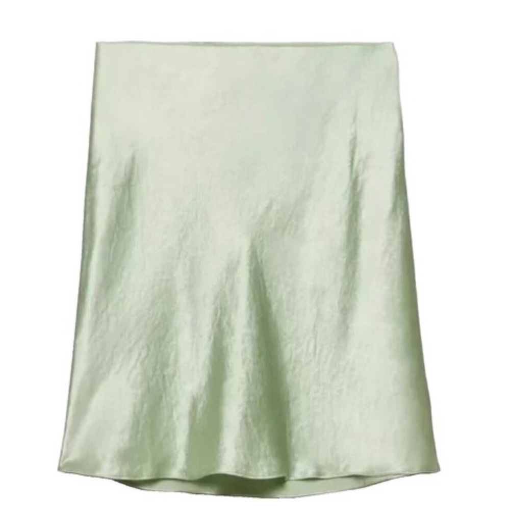 Babaton Light Green Satin Midi Skirt